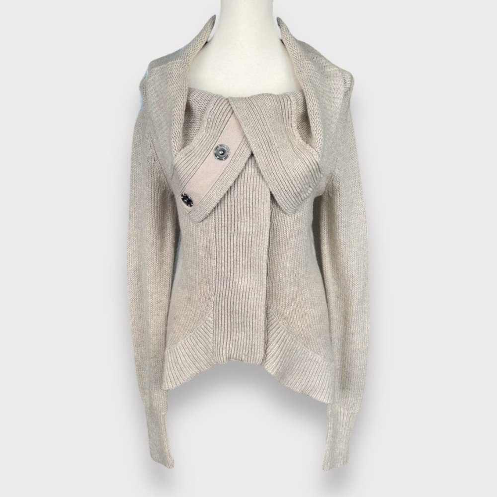 MODA International Tan Knit Snap Button Cowl Neck Sweater Women's Size Small